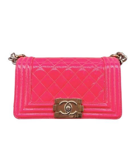 chanel neon pink patent boy bag 16c|Chanel bag review.